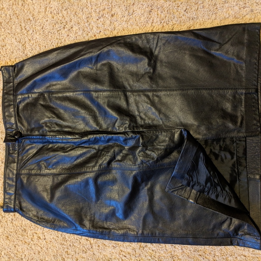 Evan davies black leather skirt.